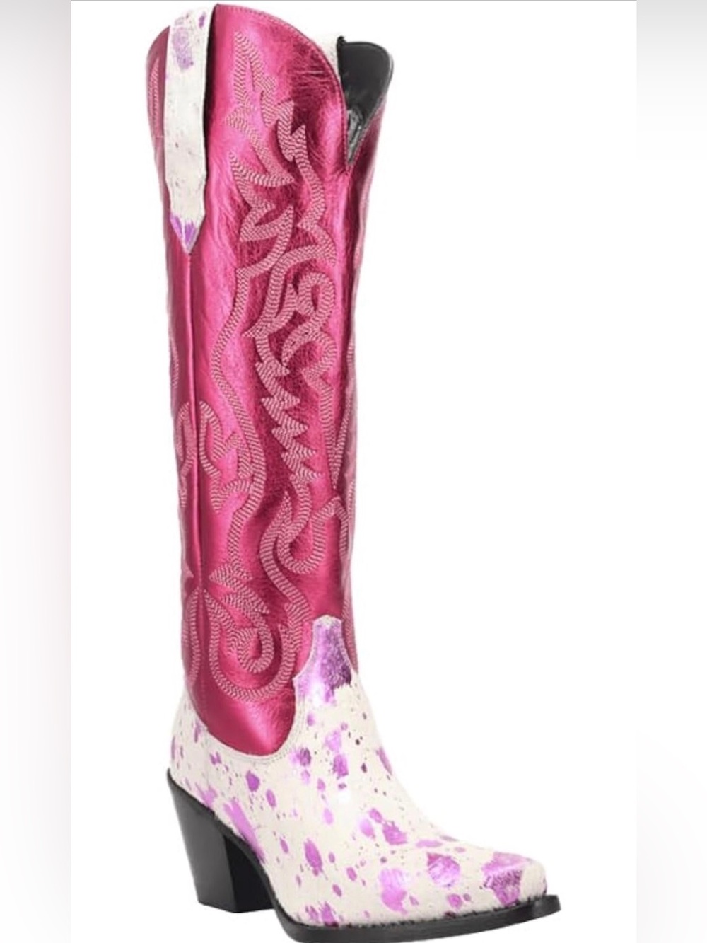 Metallic Hot Pink Snip Toe Cowboy Boots - Leather & Harion 7.5 - Picture 3 of 13